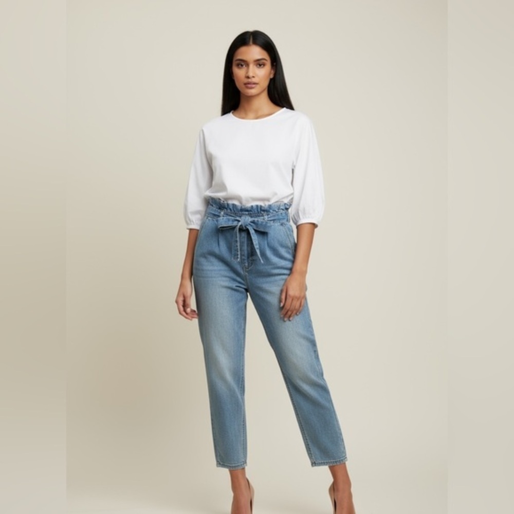 Cello Paperbag Waist Jeans Size 3 | High Rise Belted Mom Jeans